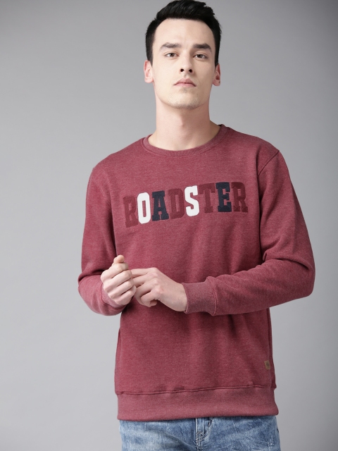 

Roadster Men Rust Red Embroidered Sweatshirt