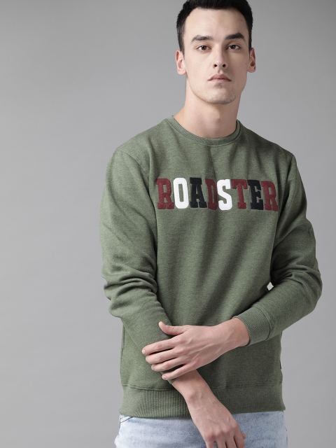 

The Roadster Lifestyle Co Men Olive Green Solid Sweatshirt