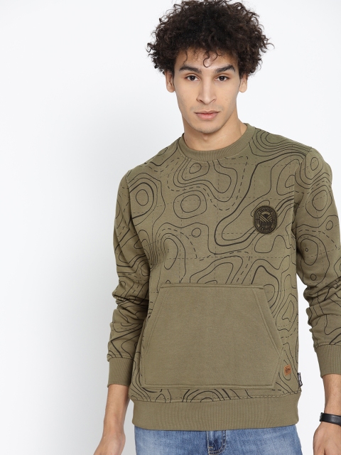 

Roadster Men Olive Green & Black Printed Sweatshirt