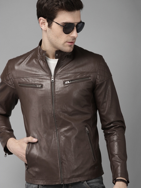 

Roadster Men Brown Solid Biker Jacket