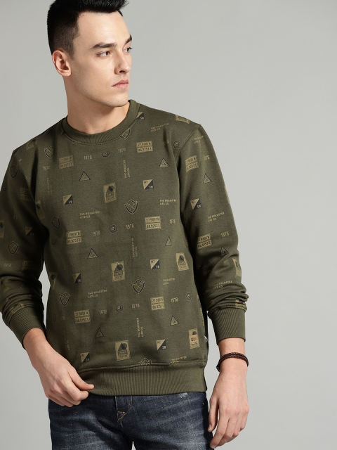 

Roadster Men Olive Green Printed Sweatshirt