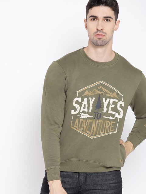 

Roadster Men Olive Green Printed Sweatshirt