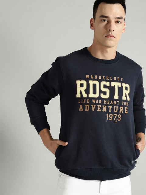 

Roadster Men Navy Blue & Cream-Coloured Printed Sweatshirt