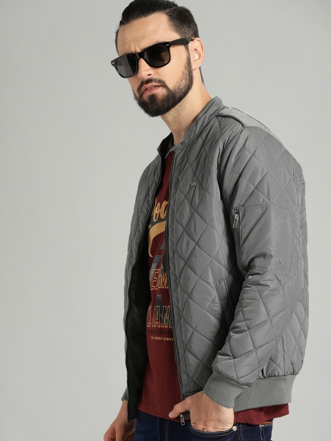 

Roadster Men Grey Printed Lightweight Bomber Jacket