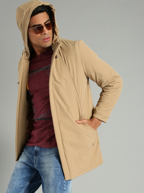 

Roadster Men Beige Hooded Solid Tailored Jacket