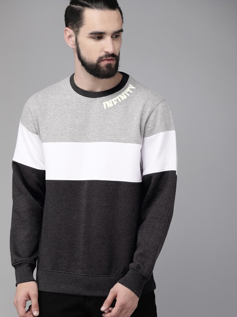 

Roadster Men Grey & White Colourblocked Sweatshirt