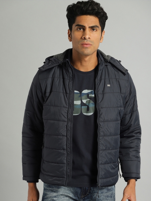 

Roadster Men Navy Blue Solid Puffer Jacket
