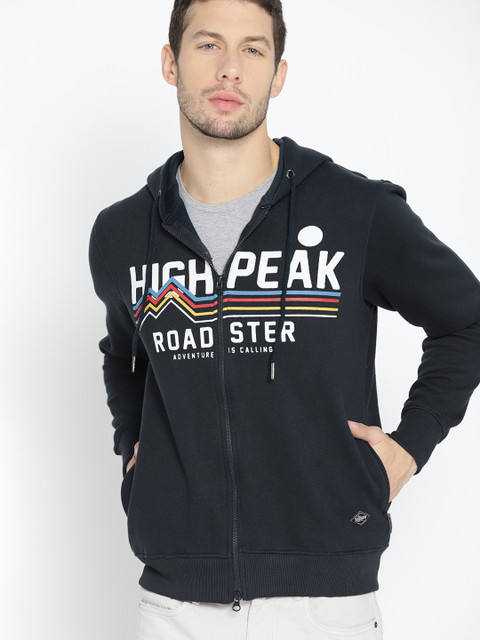 

Roadster Men Navy Blue & White Printed Hooded Sweatshirt