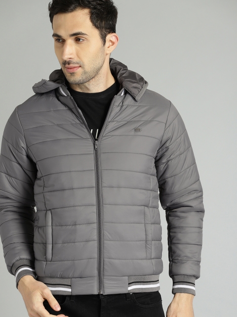 

Roadster Men Grey Solid Lightweight Puffer Jacket With Detachable Hood