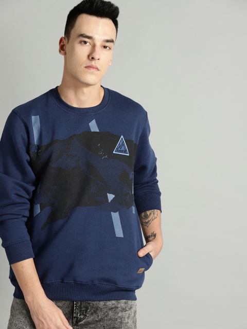 

Roadster Men Navy Blue & Black Printed Sweatshirt