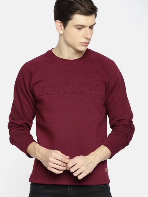 

Roadster Men Maroon Solid Sweatshirt