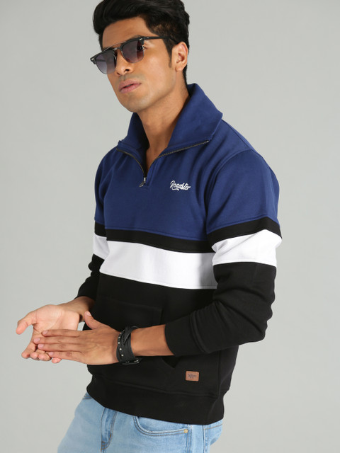 

Roadster Men Black & Blue Colourblocked Sweatshirt
