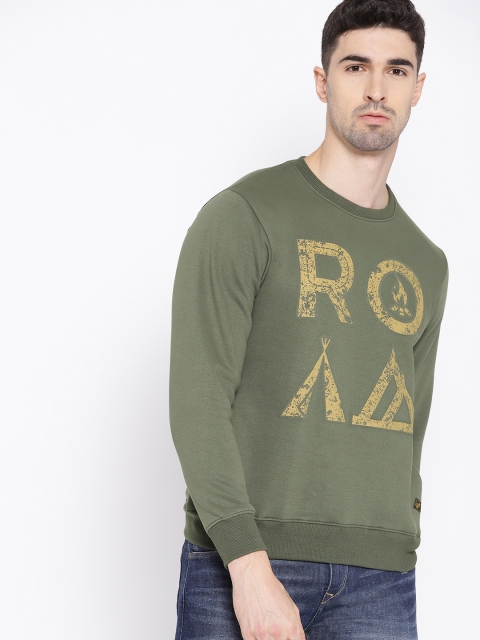 

Roadster Men Olive Green & Mustard Yellow Printed Sweatshirt
