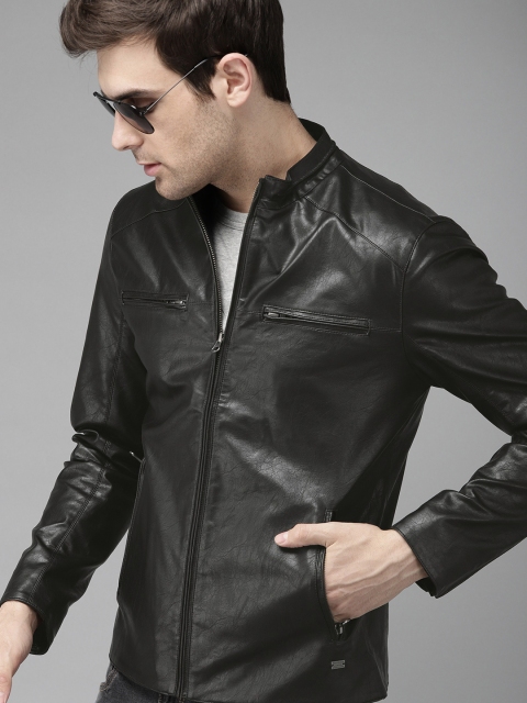 

Roadster Men Black Solid Jacket