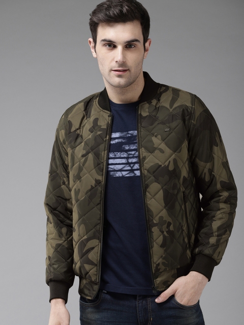 

Roadster Men Green Printed Bomber Jacket