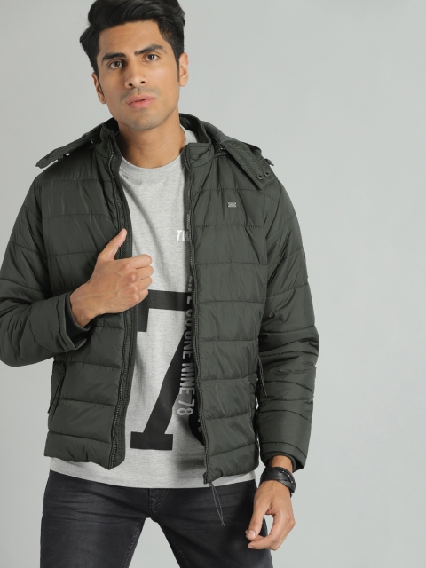 

Roadster Men Olive Green Solid Puffer Jacket