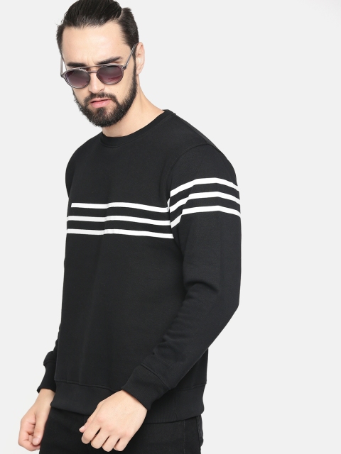 

Roadster Men Black & White Striped Sweatshirt
