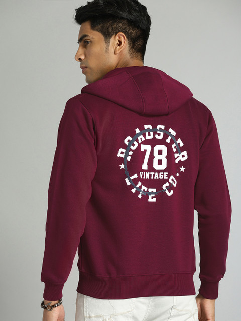 

Roadster Men Maroon Printed Hooded Sweatshirt