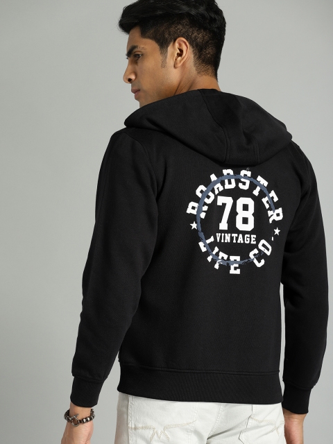 

Roadster Men Black Printed Hooded Sweatshirt