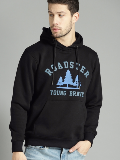 

Roadster Men Black & Blue Printed Hooded Sweatshirt
