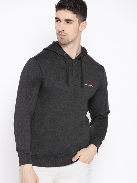 

Roadster Men Charcoal Grey Solid Hooded Sweatshirt