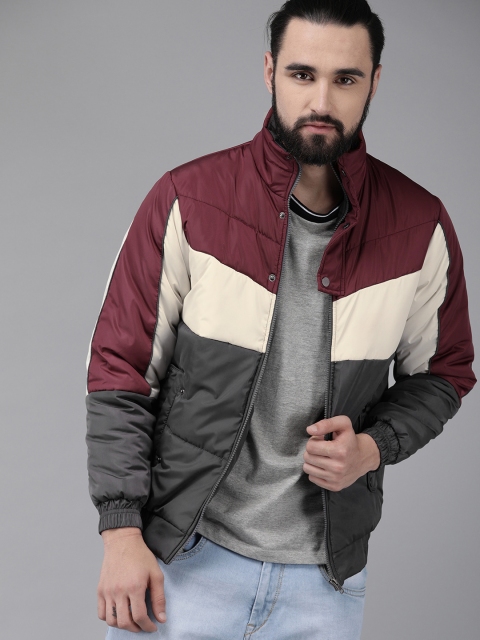 

Roadster Men Maroon & Grey Colourblocked Jacket