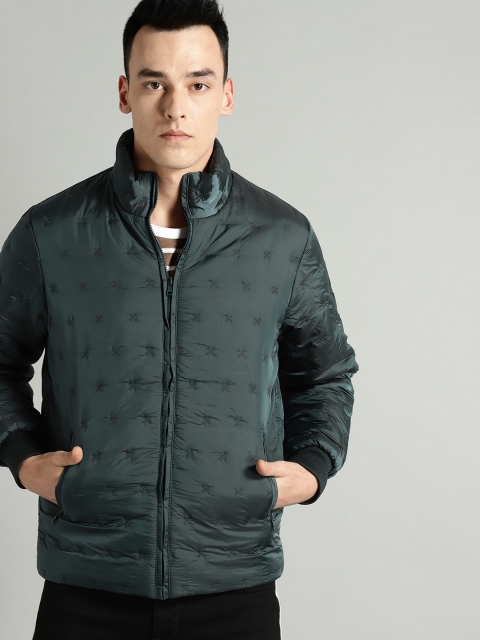 

Roadster Men Teal Green Embroidered Padded Jacket