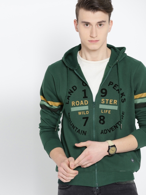 

The Roadster Lifestyle Co Men Green & Black Printed Hooded Sweatshirt
