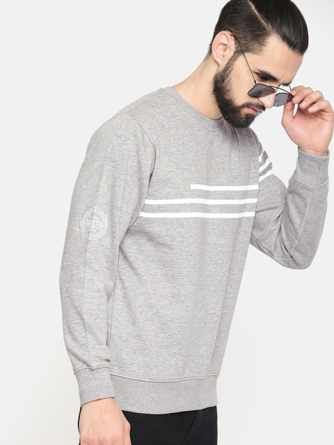 

Roadster Men Grey Striped Sweatshirt