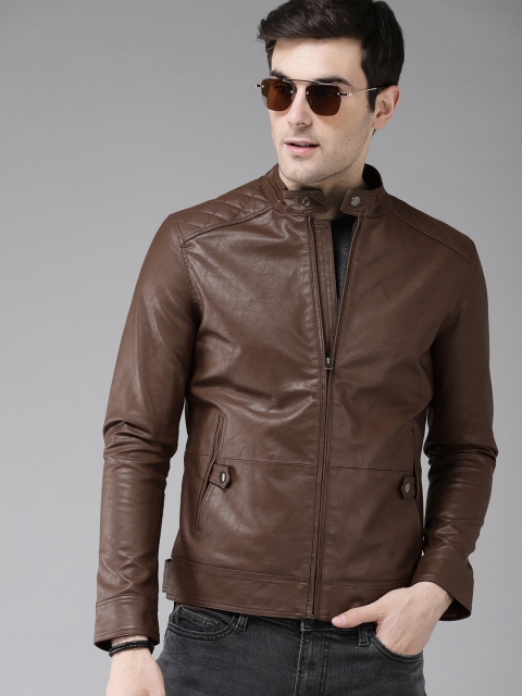 

Roadster Men Tan Brown Solid Biker Jacket