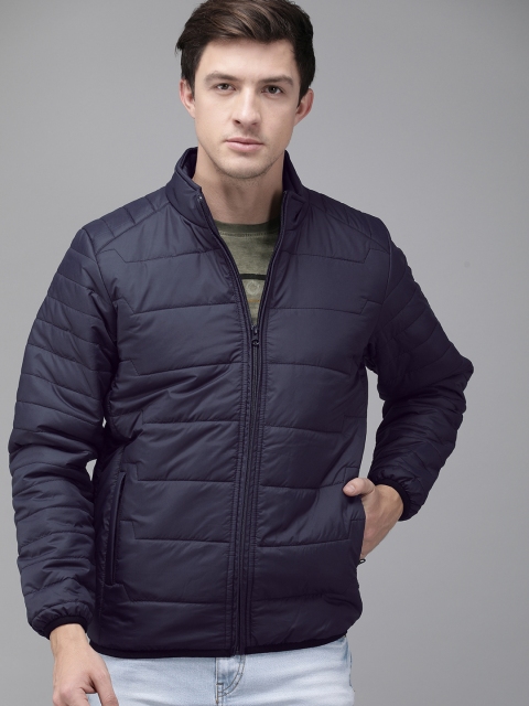 

Roadster Men Navy Blue Solid Padded Jacket