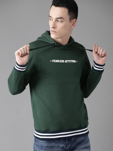 

Roadster Men Green & White Printed Detail Hooded Sweatshirt
