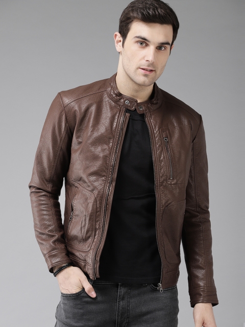 

Roadster Men Tan Brown Solid Biker Jacket