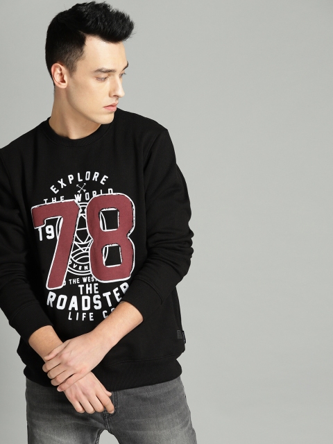 

Roadster Men Black & Maroon Printed Sweatshirt