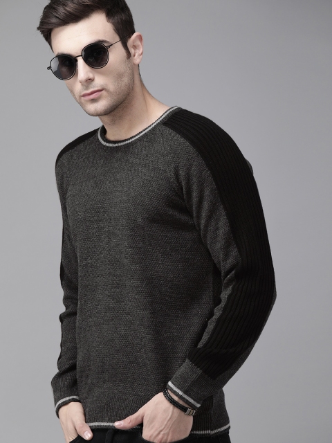 

The Roadster Lifestyle Co Men Charcoal Grey Solid Pullover Sweater