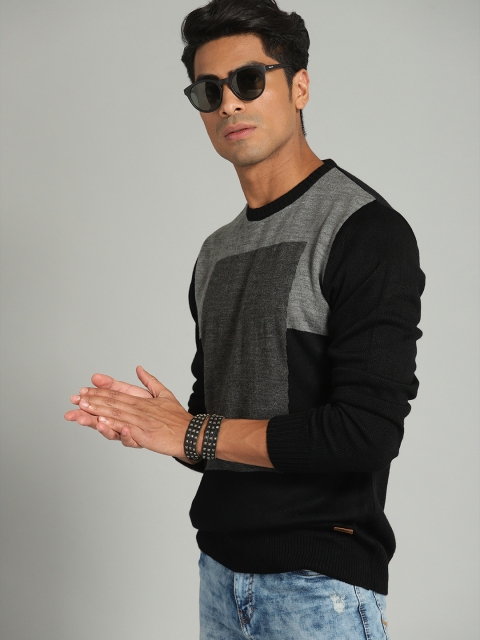 

Roadster Men Black & Grey Colourblocked Sweater