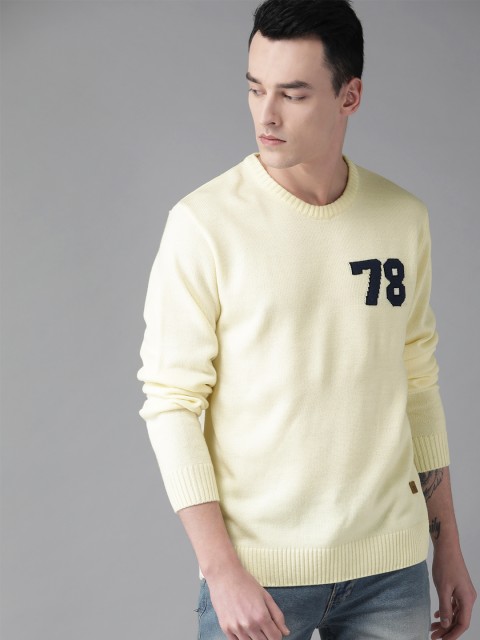 

Roadster Men Varsity Number Solid Sweater, Yellow