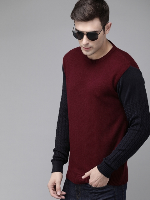 

Roadster Men Maroon Solid Pullover Acrylic Sweater