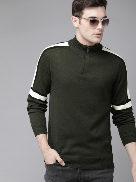 

Roadster Men Olive Green Solid Pullover Sweater