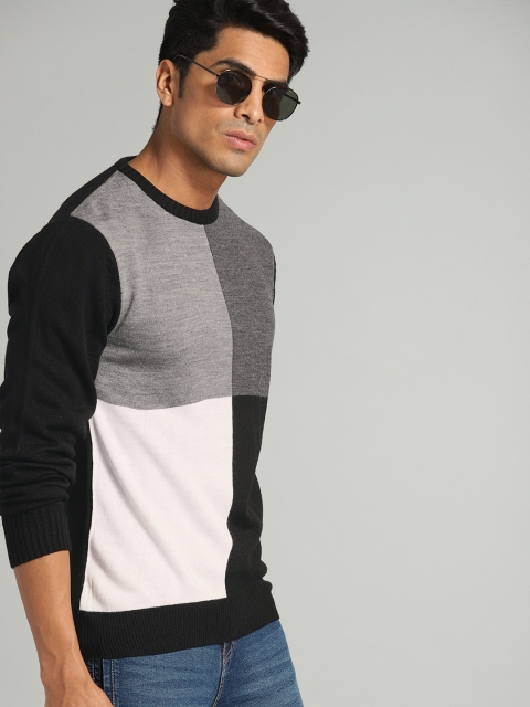 

Roadster Men Black & Charcoal Grey Colourblocked Sweater
