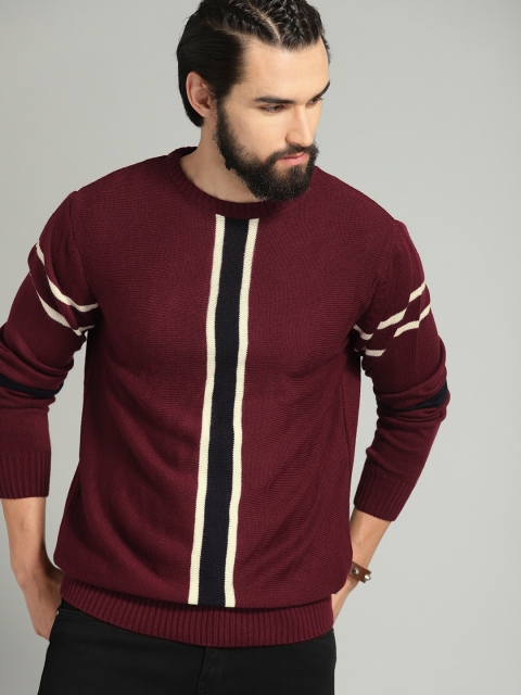 

Roadster Men Maroon & Navy Blue Solid Sweater