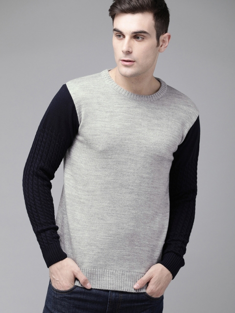 

Roadster Men Grey Solid Pullover Sweater