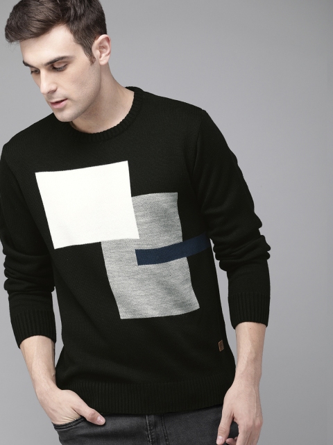 

Roadster Men Black Self Design Pullover Sweater