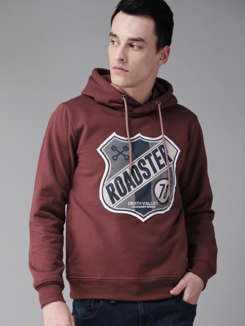 

The Roadster Lifestyle Co Men Maroon Printed Hooded Sweatshirt