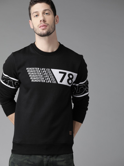 

Roadster Men Black & White Printed Sweatshirt