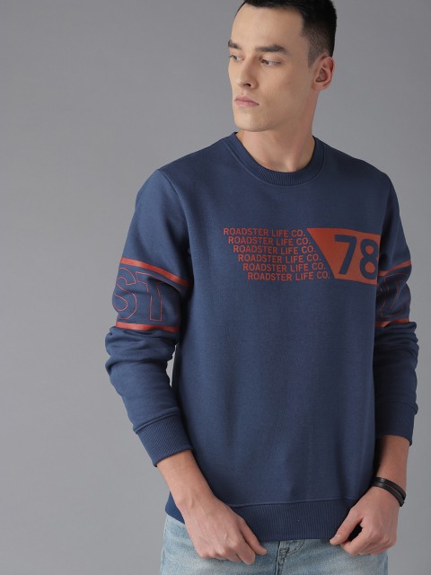 

Roadster Men Navy Blue & Rust Orange Printed Sweatshirt