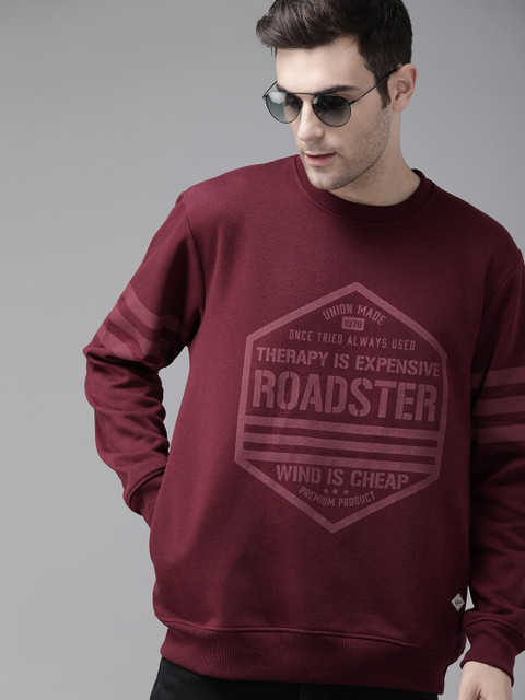 

Roadster Men Maroon Printed Sweatshirt