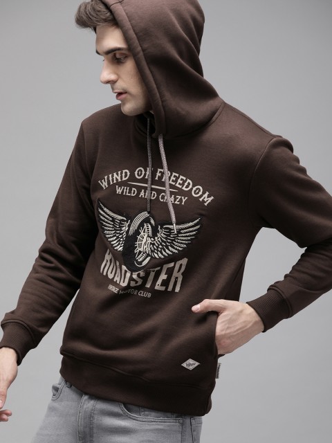 

Roadster Men Brown Printed Hooded Sweatshirt