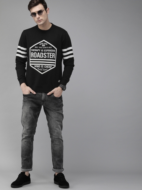 

Roadster Men Black Brand Carrier Graphic Printed Sweatshirt