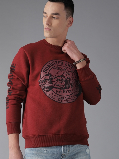 

Roadster Men Maroon & Black Printed Sweatshirt